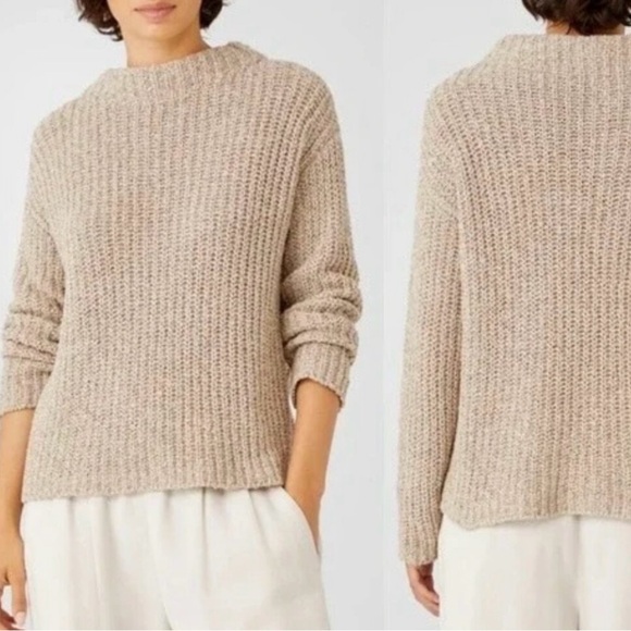 Eileen Fisher Sweaters - Eileen Fisher Tan (Wheat) Womens Peruvian Organic Cotton Boucle Box-Top Size XXS